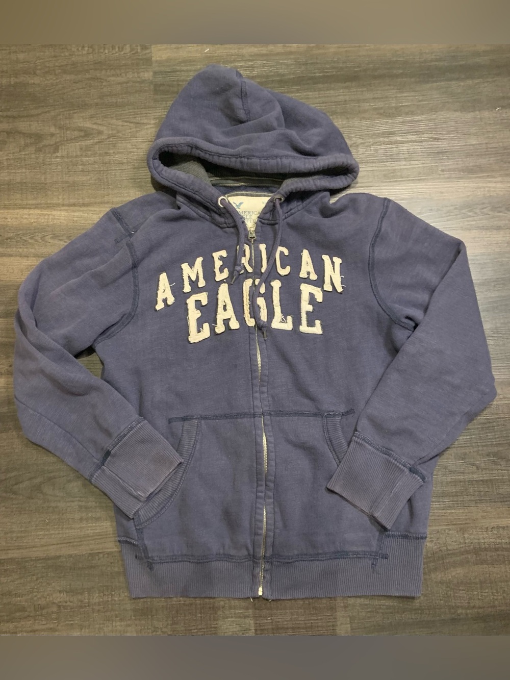 American Eagle Outfitters Navy Hoodie with Cream Appliqué
